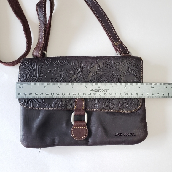 Jack Georges Brown Genuine Leather Crossbody Purse with adjustable strap - Picture 4 of 14